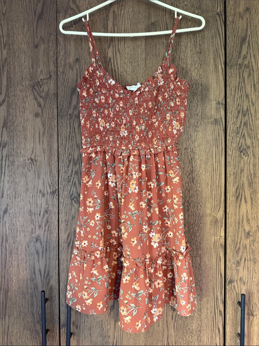 Smocked Rust Floral Mini Dress with Adjustable Straps